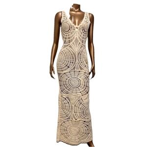 Zara Cream Crochet Circle-Detail Maxi Dress